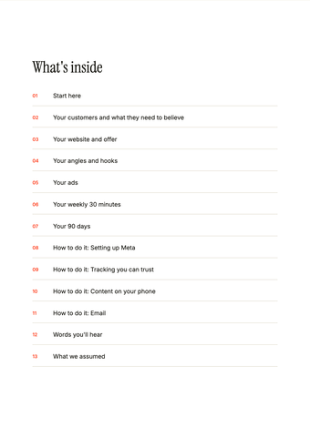 The contents of a RetainerFree playbook, starting with Your customers and what they need to believe