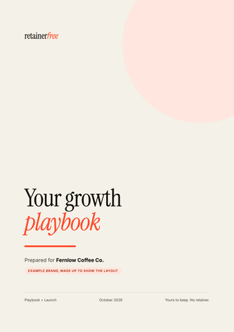 A playbook cover for Fernlow Coffee Co., an example brand we made up